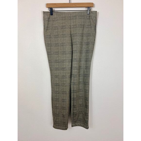 T Tahari Faux Leather Plaid Pants Size M Stretch Pull-On Brown Slim Fit - Picture 1 of 9